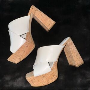 NEW! MARC FISHER Farlow White Leather Platform Cork Slides 8.5M New Without Box
